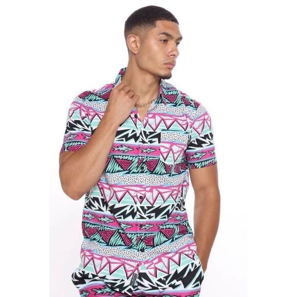 MAUI and SONS Surf Co. Men’s Tribal Shark Multi Color Button Down Casual Shirt S - Picture 1 of 10